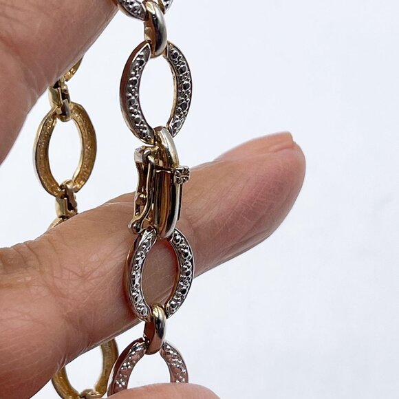 925 Gold Plated Oval Link Bracelet With Rhinestone Accents & Secure Clasp - Picture 2 of 8